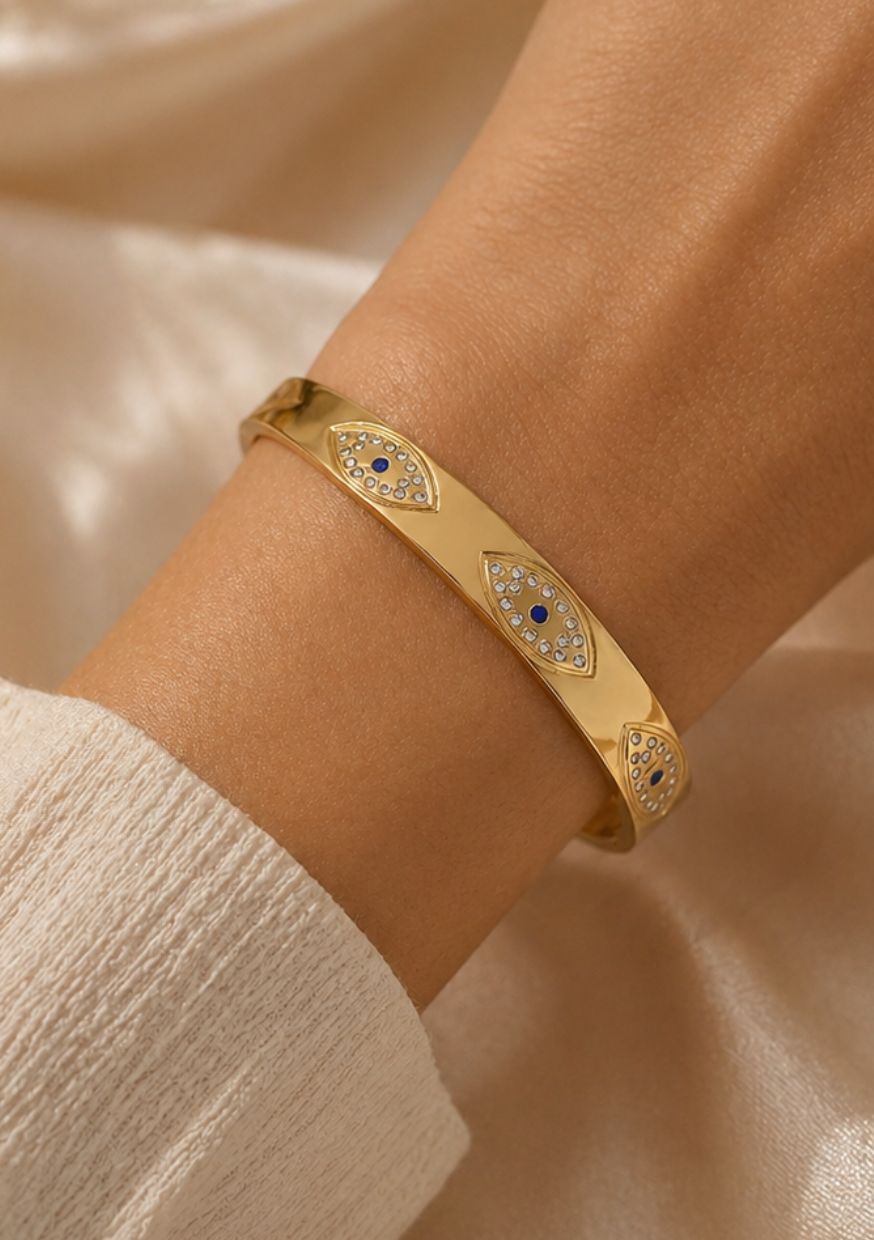 Bracelet Manchette Œil Doré | Protection & Luxe