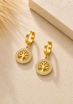 Boucles d’Oreilles Arbre de Vie Dorées | Acier Inoxydable