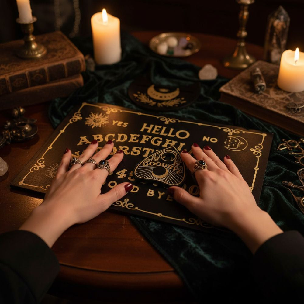 Planche Ouija en Bois Noir A–Z