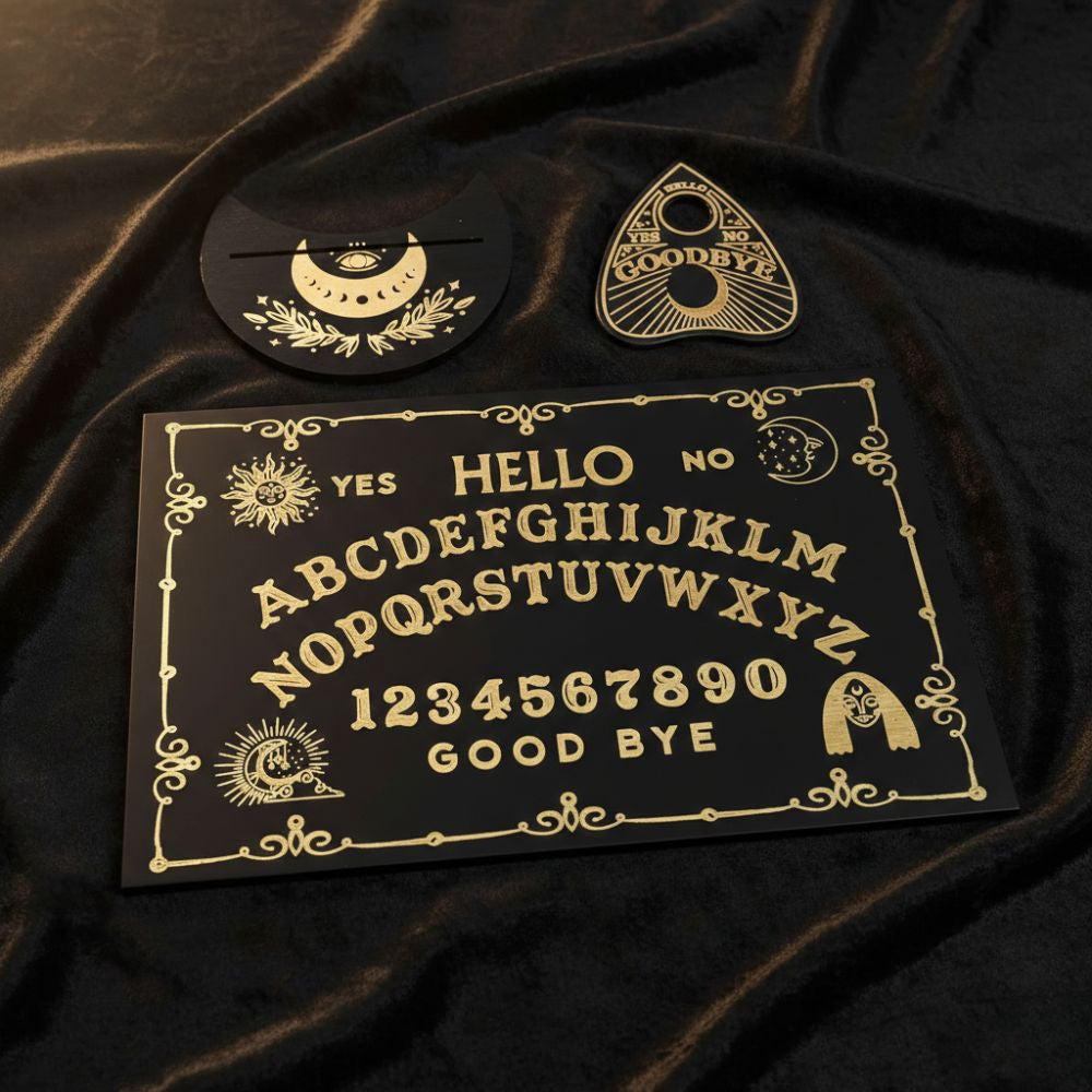 Planche Ouija en Bois Noir A–Z