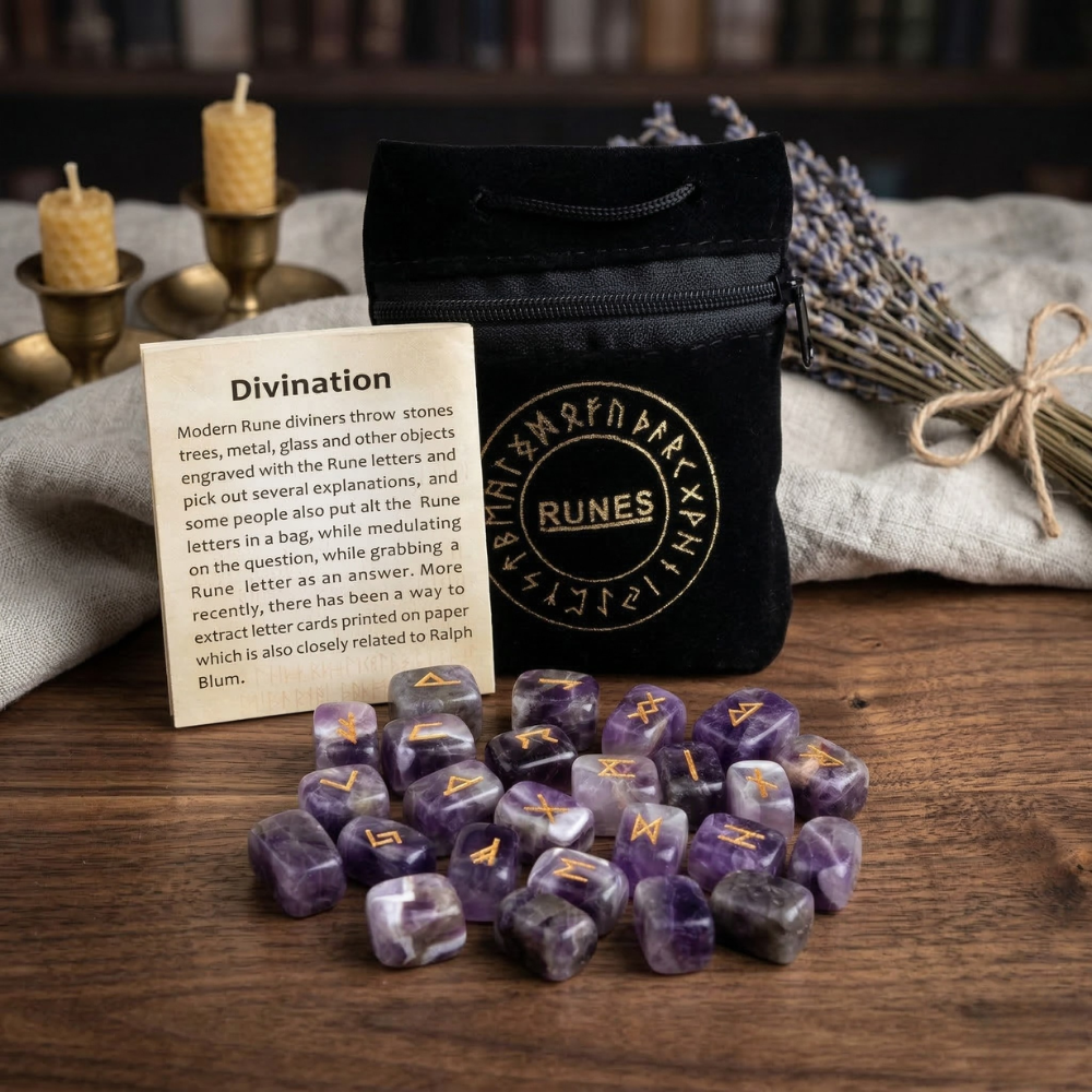 Runes Divinatoires Améthyste | Jeu de Runes en Pierre
