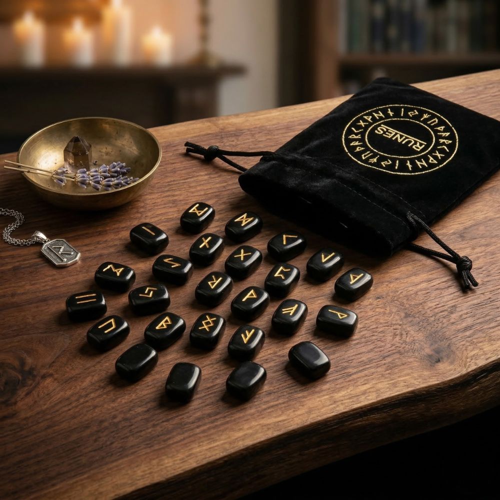 Runes Obsidienne Noire | Jeu de Runes Divinatoires
