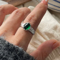 Bague Argent 925 Pierre Verte Ajustable Vintage